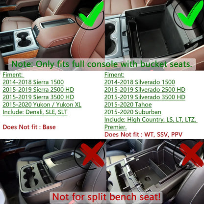 Center Console Organizer for 2014-2018 Chevrolet Silverado/GMC Sierra 1500, 2500/3500HD(2015-2019), Armrest Storage Box Tray