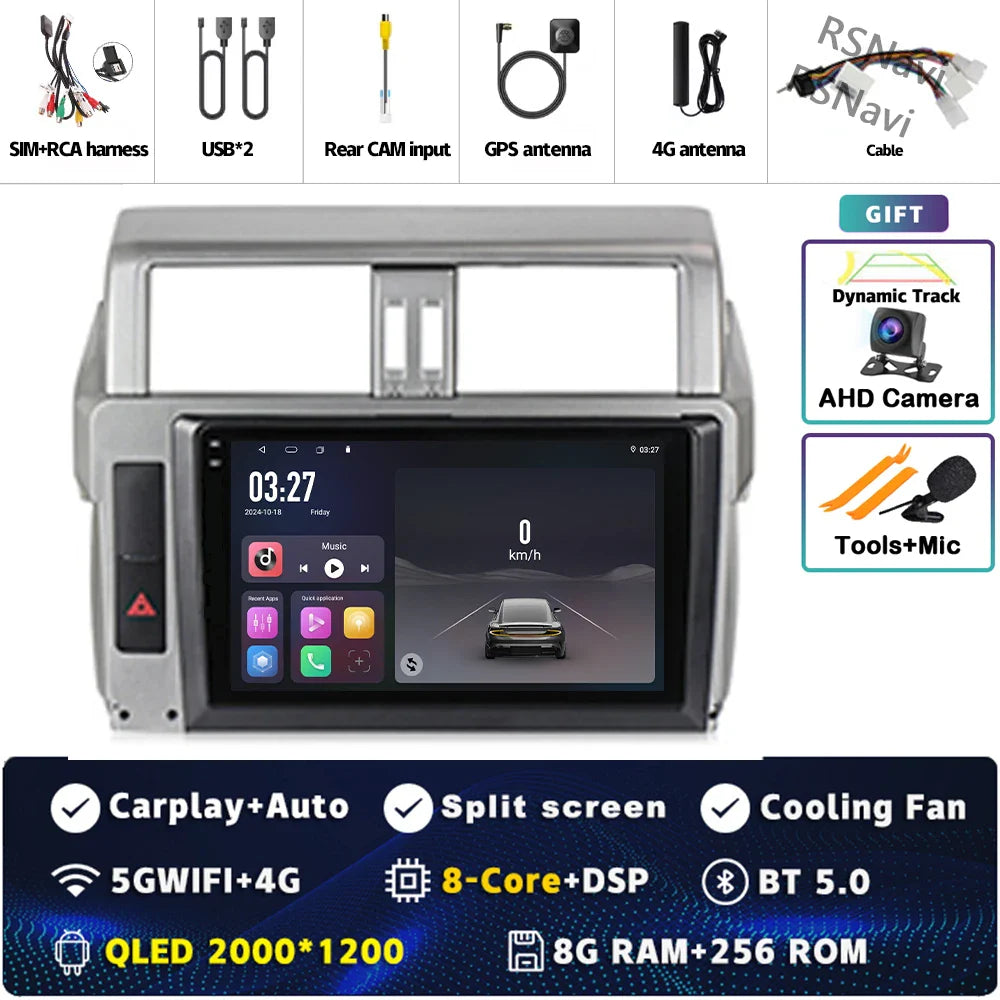 Android 14 For Toyota Land Cruiser Prado 150 2013 - 2017 2K QLED Android Car Radio Multimedia Video Player GPS Stereo CarPlay
