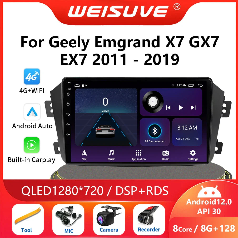 2 Din Android 13 Car Radio Player For Geely Emgrand X7 GX7 EX7 Autoradio Multimedia RDS Navigation GPS Carplay Stereo DVD DSP 4G