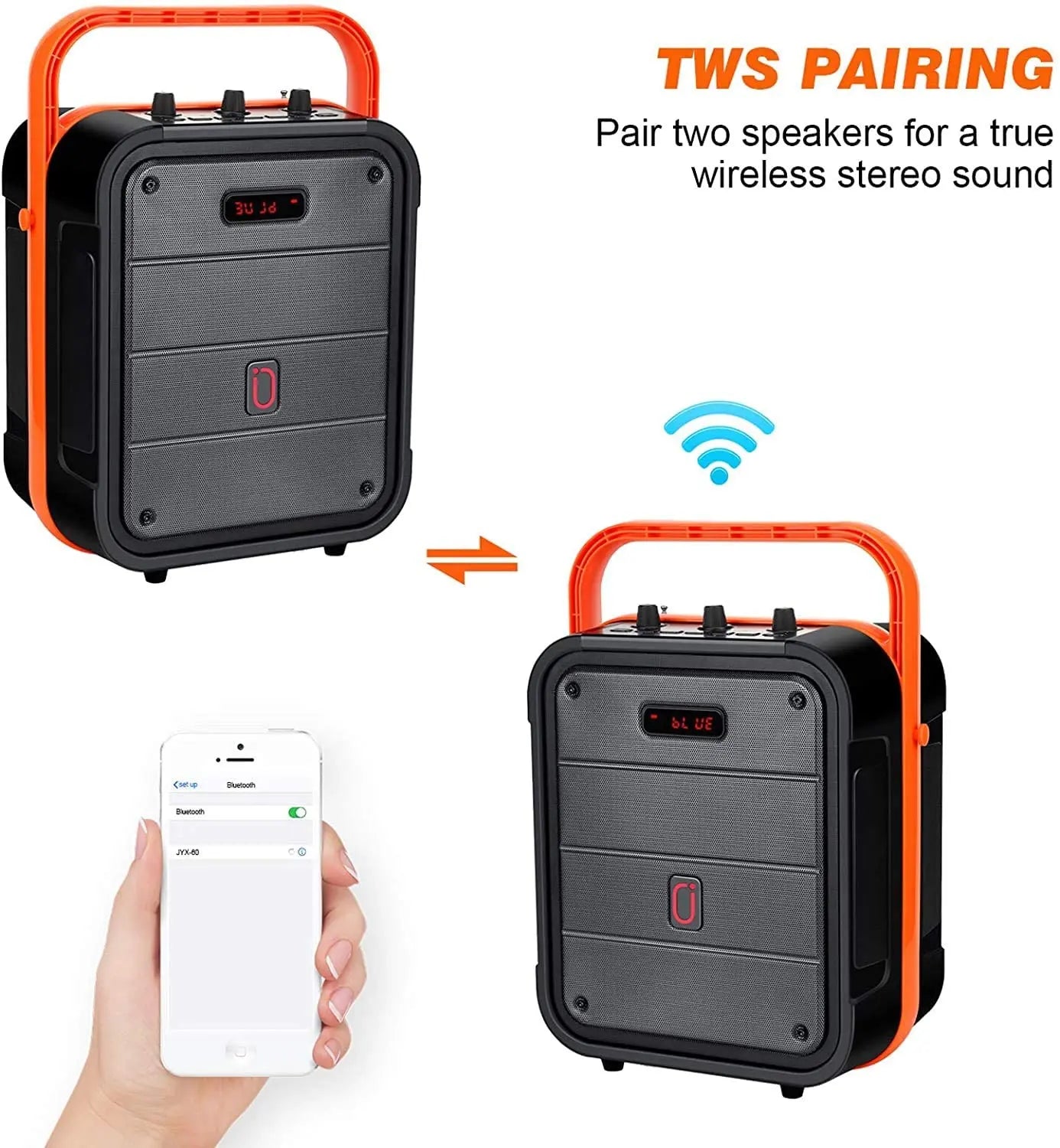 FanFun Karaoke Machine with 1 Wireless Microphones, Portable Bluetooth Speaker with Bass/Treble Adjustment, PA System