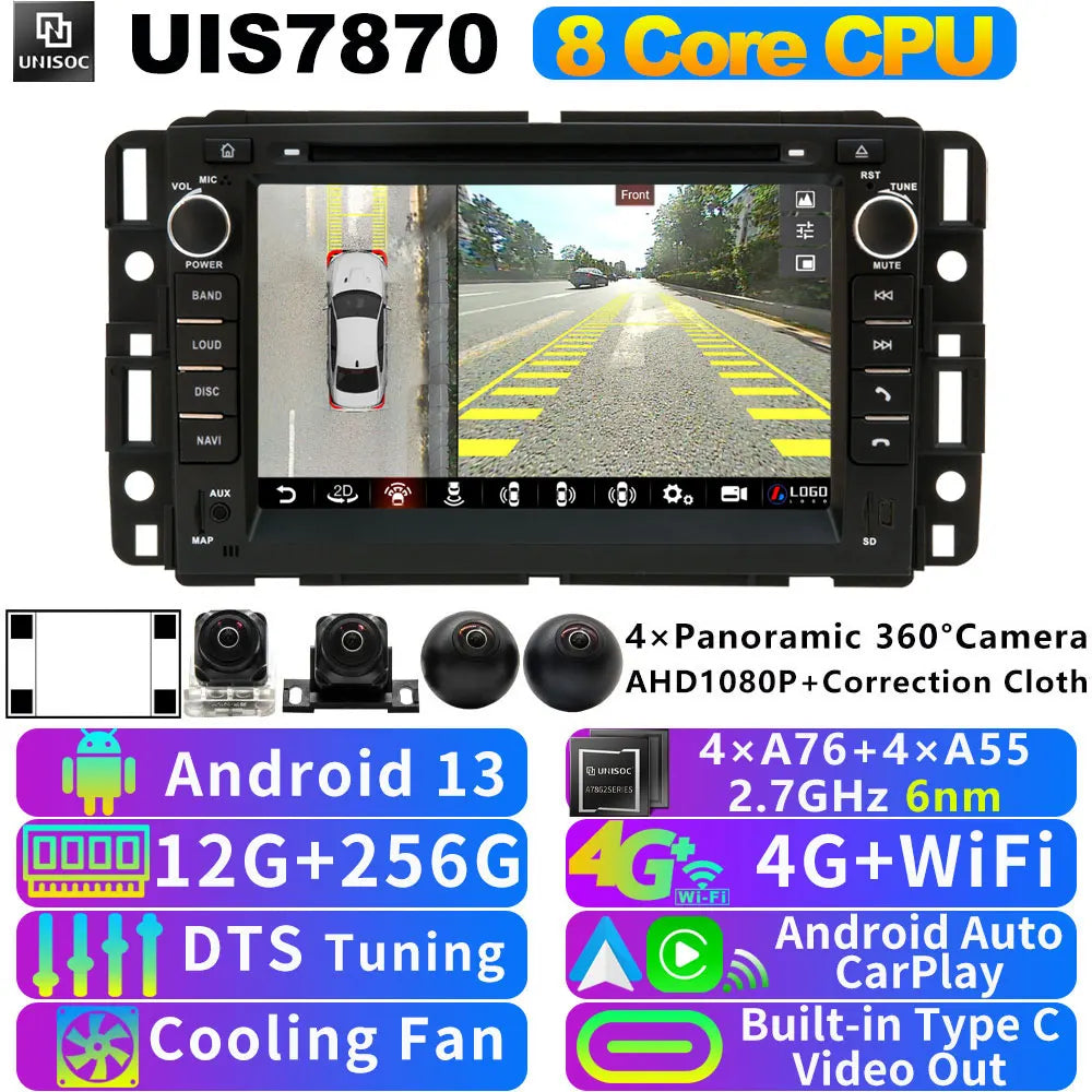 A76 7870 Android 13 12G+256G Car Radio GPS Screen Stereo For GMC Yukon Acadia Chevrolet Tahoe Sierra Avalanche CarPlay Bluetooth