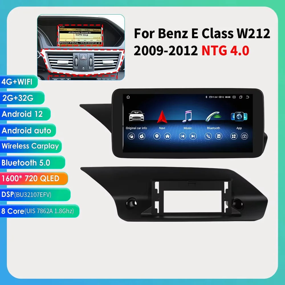 2Din AI Carplay Android Auto Car Radio For Mercedes Benz W212 NTG 4.0 4.5 5.0 2009-2016 E-Class E200 E230 E260 E300 S212 4G GPS