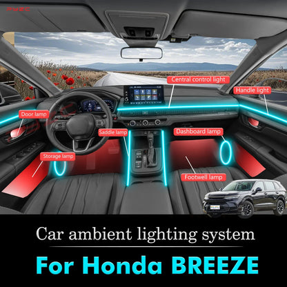 For Honda BREEZE Car Interior Mood Ambient Light RGB 64-Color LED Smart Remote Control Atmosphere Lamp Energy Saving Kit