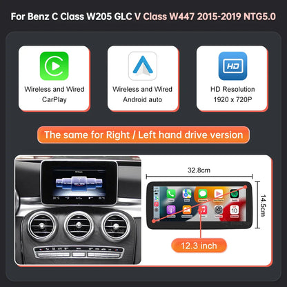 Wireless CarPlay Android Auto Multimedia Screen for Mercedes-Benz C Class W205 GLC V Class W447 A W176 CLA GLA 2015-2018 NTG5.0