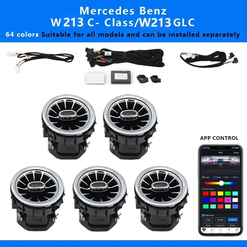 7/5pcs 64 Colors Interior Ambient Light For Mercedes-Benz C Class W205 2015-2023 W213 W156 W117 W176 Air Vent Lights Accessories