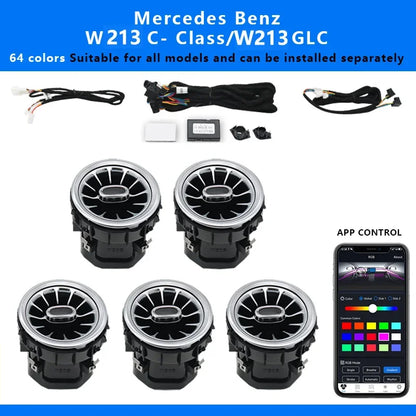 7/5pcs 64 Colors Interior Ambient Light For Mercedes-Benz C Class W205 2015-2023 W213 W156 W117 W176 Air Vent Lights Accessories