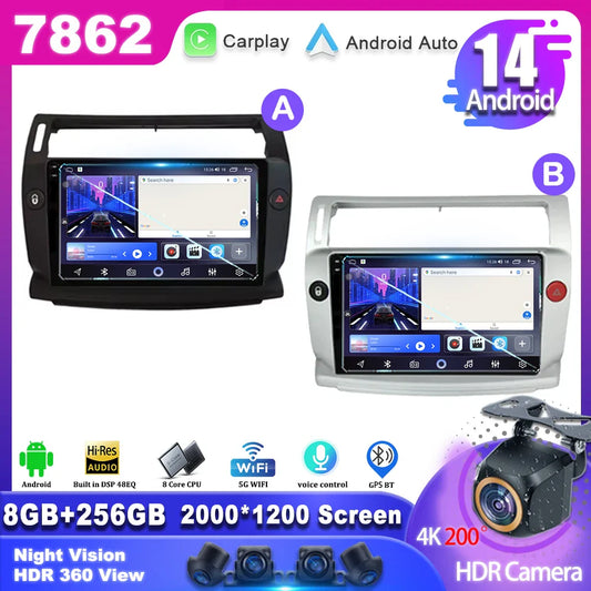 Android 14 For Citroen C4 C-Triomphe Quatre 2004-2014 Car Radio Multimedia Video Player GPS 2Din Android Carplay Stereo DVD 4G