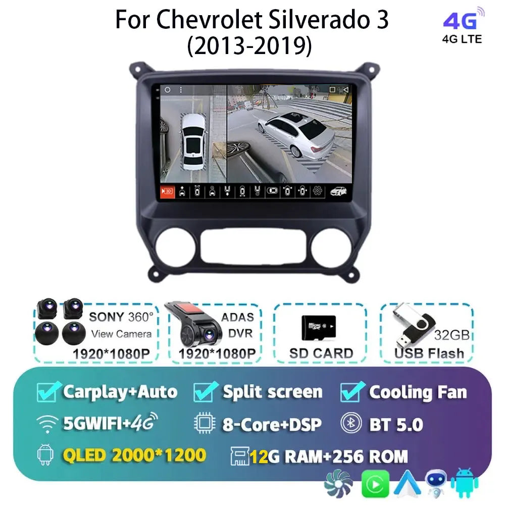 Android 14 Carplay Auto Car Radio Multimedia For Chevrolet Silverado 3 GMTK2 2014 2015 2016 2017 2018 Autoradio Stereo Head Unit