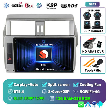 Android 14 For Toyota Land Cruiser Prado 150 2013 - 2017 2K QLED Android Car Radio Multimedia Video Player GPS Stereo CarPlay 4G