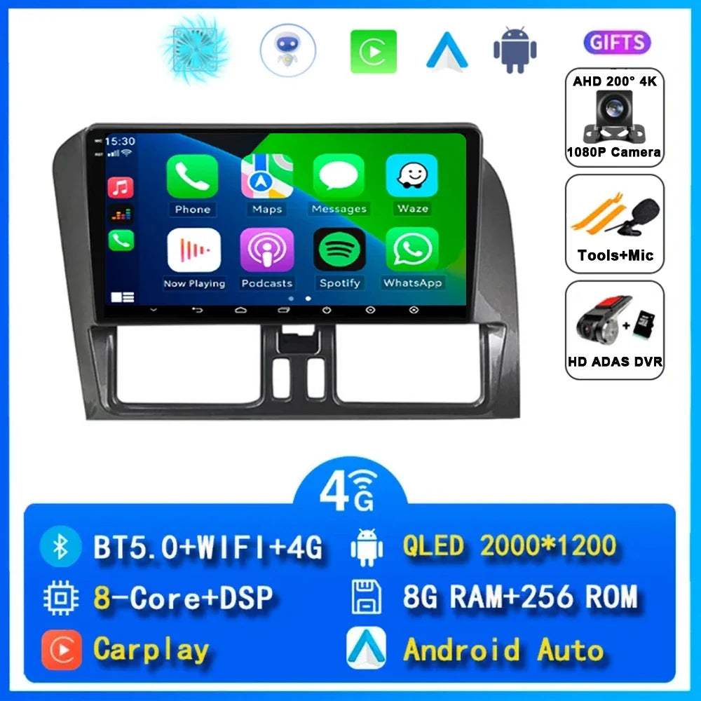 Android 15 Car Radio Wireless CarPlay Android Auto Radio For Volvo XC60 2007 2010 2013 2014 2017 4G Car Multimedia GPS Autoradio
