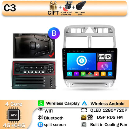 Carplay 2din Android 14 Car Radio Multimedia Gps Navigation For Peugeot 307 307CC 307SW 2002-2013 Stereo 2 DIN 4G WIFI Head Unit