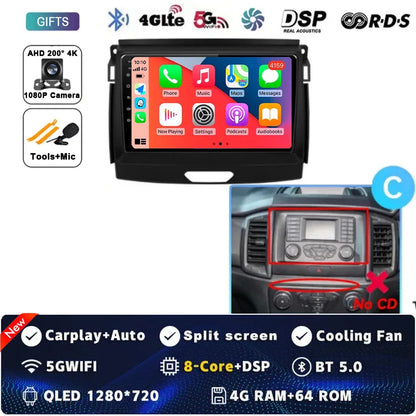 Android 15 Car Radio Stereo QLED Screen For Ford Ranger 2015 2016 2017 2018 2019-2022 GPS Multimedia Carplay Autoradio Head unit