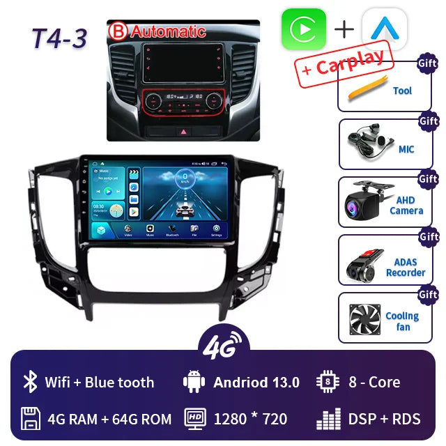 2 Din Android 13 Auto Car Radio Multimedia Video Player Stereo For Mitsubishi L200 5 2015-2019 GPS Navigation Carplay Screen DVD