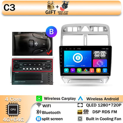 Carplay 2din Android 14 Car Radio Multimedia Gps Navigation For Peugeot 307 307CC 307SW 2002-2013 Stereo 2 DIN 4G WIFI Head Unit