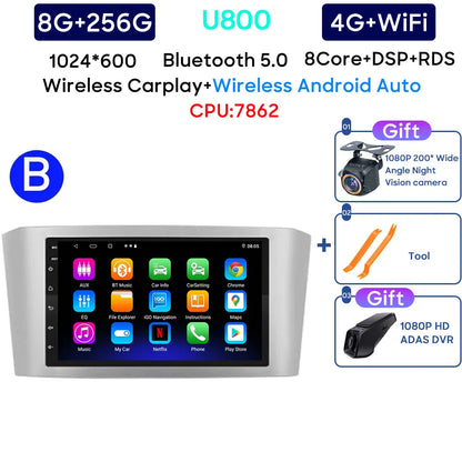 Car Radio Android 13 For Toyota Avensis T25 2002-2008 Carplay Navigation GPS Stereo Android Auto Screen No 2din DVD 5G Wifi Head