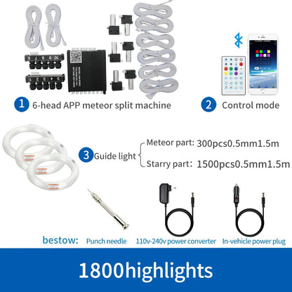 12V Car Starry Sky Ceiling Fiber Optic Modified Ceiling App Bluetooth Control Starry Sky Panoramic Sunroof Branch Light Source Machine White Light Starry Sky Lamp