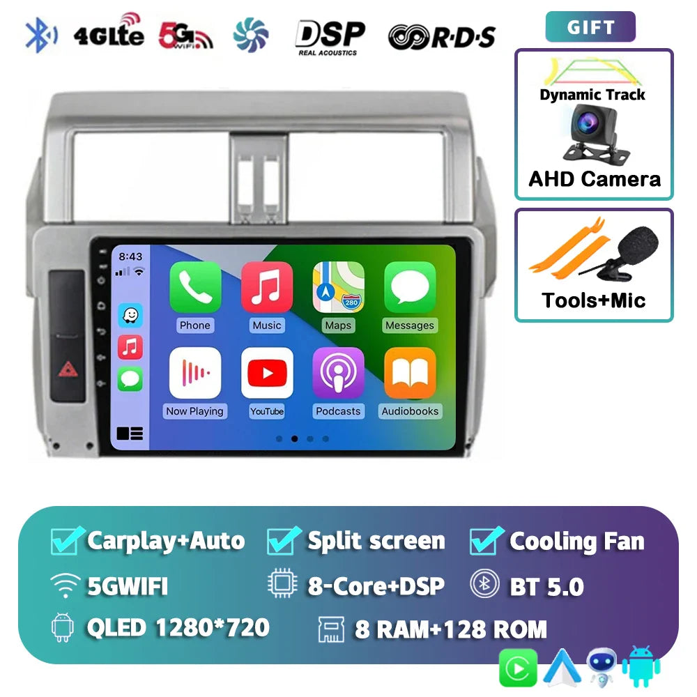 Android 14 For Toyota Land Cruiser Prado 150 2013 - 2017 2K QLED Android Car Radio Multimedia Video Player GPS Stereo CarPlay 4G