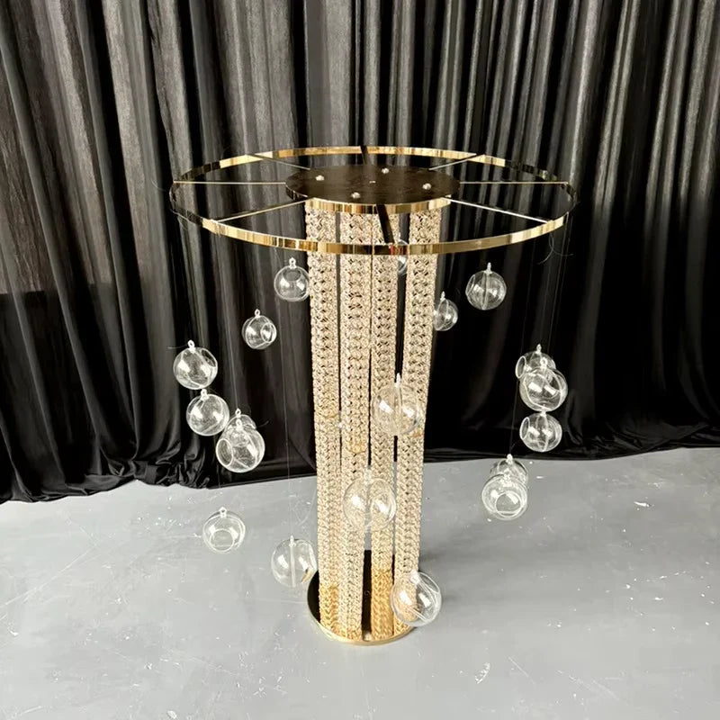 Metal Flower Stand Centerpiece with Hanging Ball Round Gold Wedding Table Centerpiece for Wedding Valentine's Day Decoration