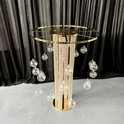 Metal Flower Stand Centerpiece with Hanging Ball Round Gold Wedding Table Centerpiece for Wedding Valentine's Day Decoration