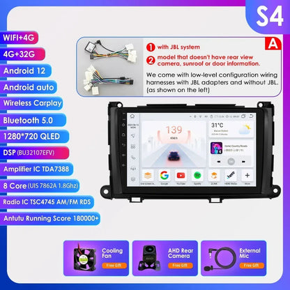 Hizpo For Toyota Sienna XL30 2010-2014 Car Radio Multimedia Video Player Navigation Stereo GPS Android Auto Carplay 8G+128GB RDS