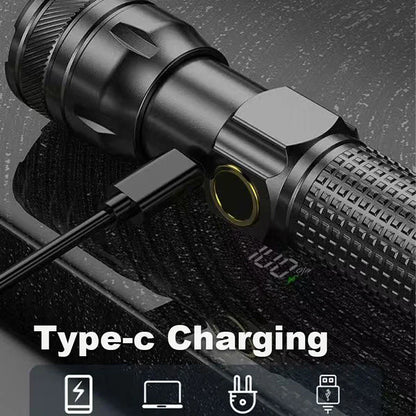 Aluminum Alloy Rechargeable LED Flashlight With Power Display High Power Torch Light Outdoor Waterproof Camping Lantern