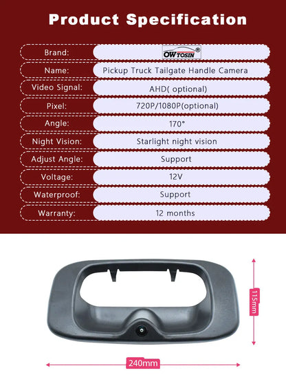 170° AHD 1920*1080P Pickup Trunk Handle Vehicle Camera For Chevrolet Silverado GMC Sierra 1999-2007 Reverse Car Camera