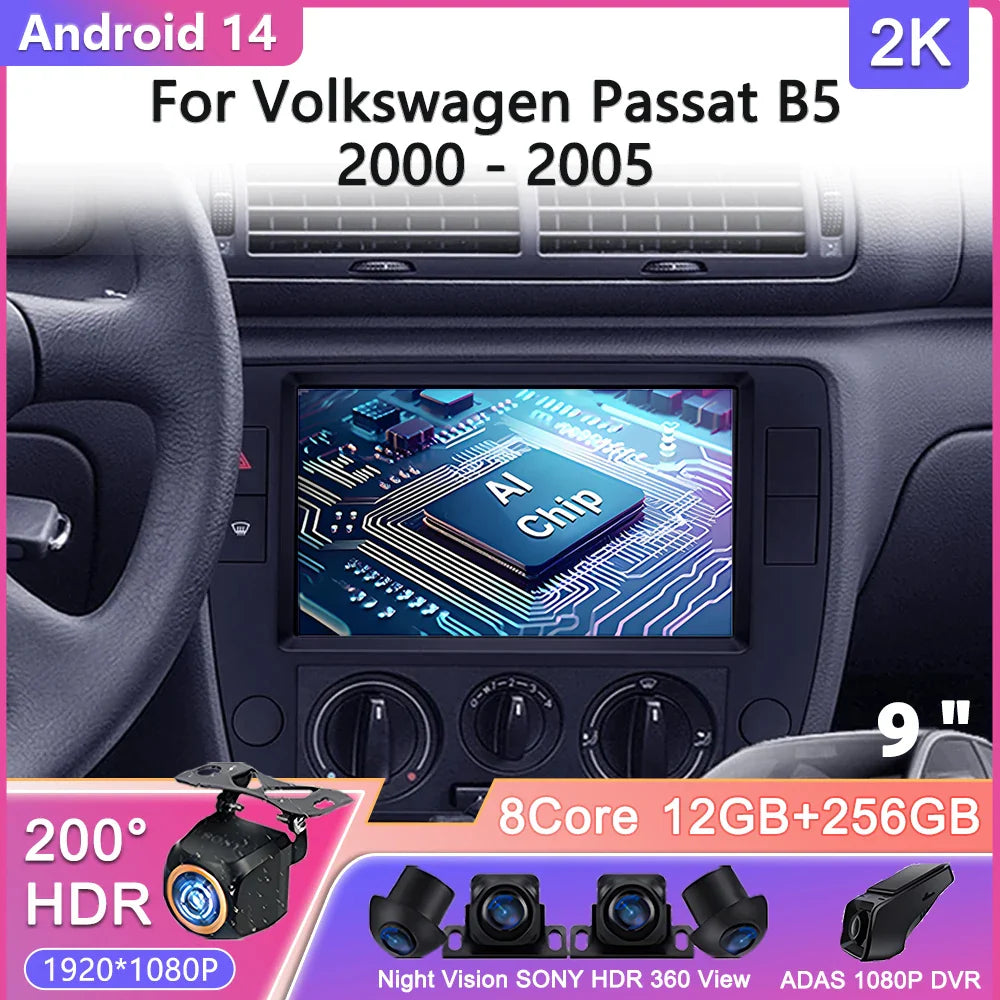 Android 14 Carplay+auto For Volkswagen Passat B5 2000 - 2005 Car Radio Multimedia Video Player Navigation GPS No 2din 2 din dvd