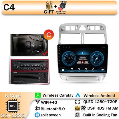 Carplay 2din Android 14 Car Radio Multimedia Gps Navigation For Peugeot 307 307CC 307SW 2002-2013 Stereo 2 DIN 4G WIFI Head Unit