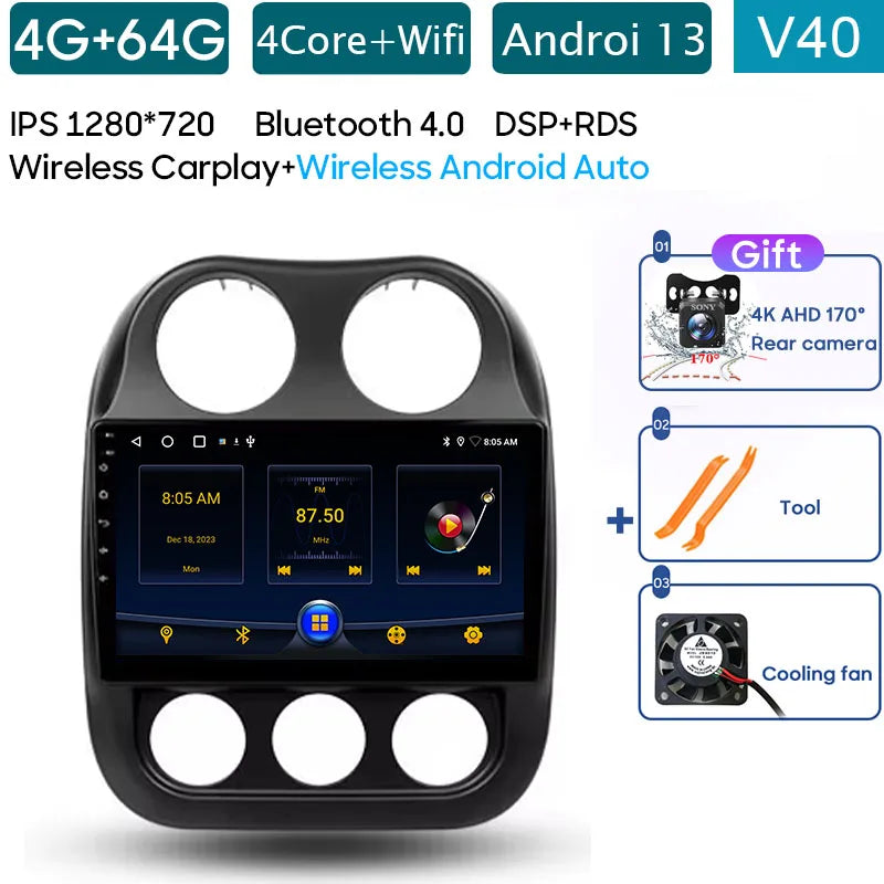 Car Android 14 For Jeep Compass Patriot 2010 - 2017 Auto Radio Multimedia Player Autoradio Stereo GPS Navigation Carplay No 2din