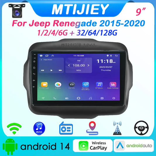[MTIJIEY] 6+128G Car Radio for Jeep Renegade 2015-2020 Android Auto Carplay GPS Stereo Multimedia Player Wifi BT FM/ RDS DSP SWC