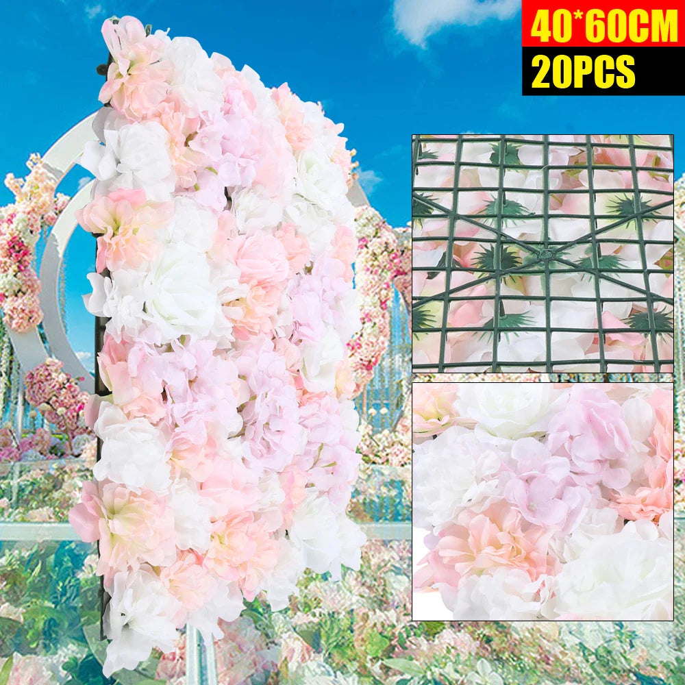 Romantic Flower Wall for Background Decoration, Silk Material, 60x40cm Panels, Easy to Link with Cable Ties, Perfect for
