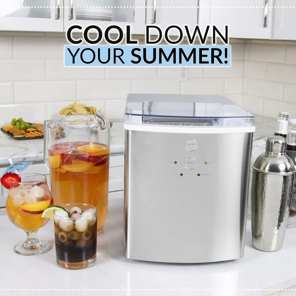 ICEB33SS Large-Capacity Stainless Steel Automatic Portable Electric Countertop Ice Maker Machine, 33 Pounds in 24 Hours