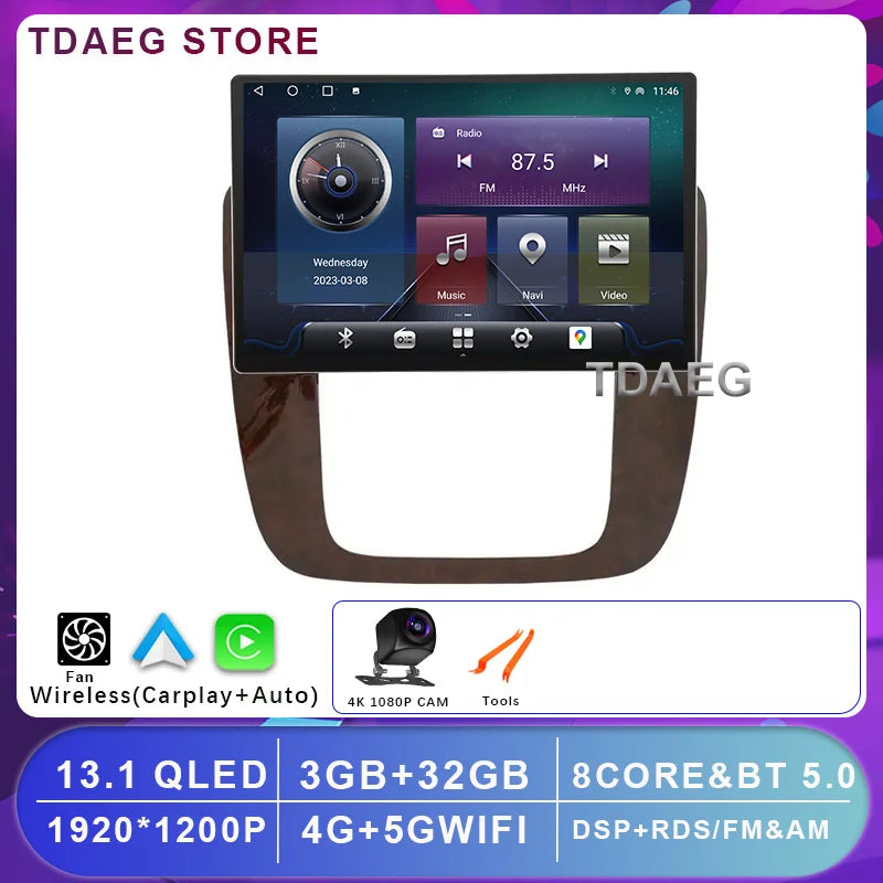 13INCH Android 14 For GMC Yukon Chevrolet Tahoe Suburban 2008 - 2012 Multimedia Video Player 4G WIFI Navigation GPS Carplay auto