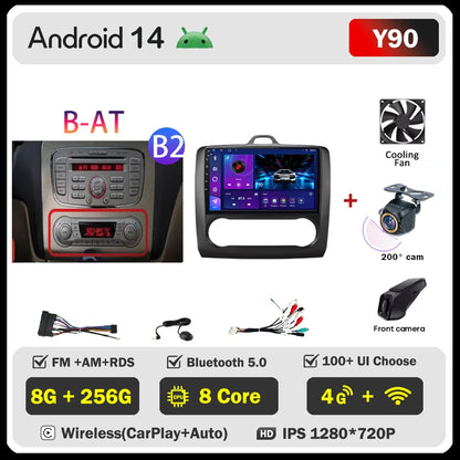 2din Android 14 Carplay Radio For ford focus 2 3 Mk2 Mk3 2004-2011 Automotive Car Multimedia GPS Autoradio 8 Core Wifi DSP BT