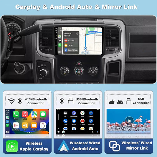 Car Radio Stereo for Dodge Ram 1500 2500 3500 2013 2014 2015 2016 2017 2020 w/Manual AC Upgrade Dash Kit, Android Touch Screen R