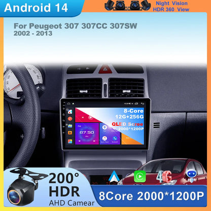 Carplay 2din Android 14 Car Radio Multimedia Gps Navigation For Peugeot 307 307CC 307SW 2002-2013 Stereo 2 DIN 4G WIFI Head Unit