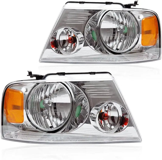 Front Headlights Assembly Headlamp, Compatible with 2004-2008 Ford F150/2006-2008 Lincoln Mark Lt bumper Headlamp, Chrome Housin