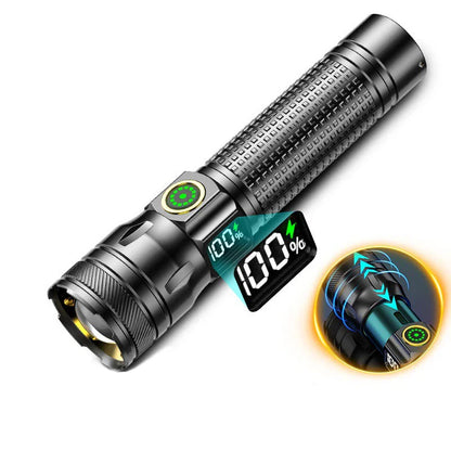 Aluminum Alloy Rechargeable LED Flashlight With Power Display High Power Torch Light Outdoor Waterproof Camping Lantern