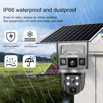 4G Solar IP Camera WIFI CCTV 12MP Dual Lens Triple Screen PTZ Auto Tracking 6K Curious Security Surveillance V380 Pro Camera power tools