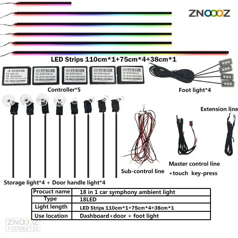 For Audi A1 A3 A6 A7 C5 C6 Q3 Q2 Q7 TT TTS R8 S3 S6  A4 64 Color RGB Symphony Car LED  Interior Ambient Light
