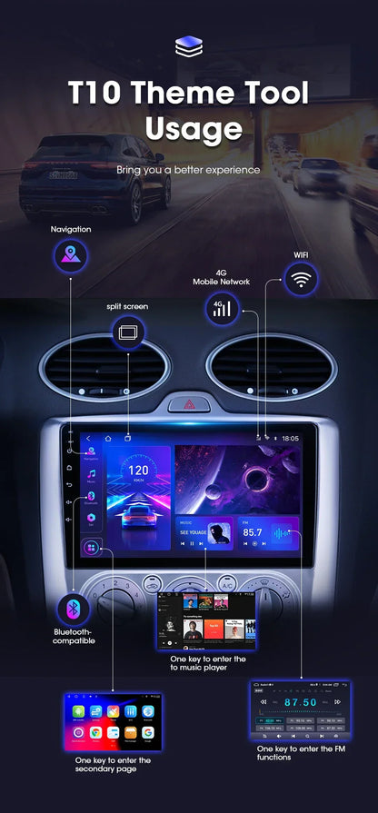 9" Car Radio For Ford Focus 2004 2005 2006 2007 2008 2009 2010 2011 Android12 Multimidia Video Player Head Unit wireless Carplay