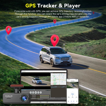 Soam 4K Ultra HD Dash Cam Car DVR Recorder Front and Rear Cam 170° wide Angle WIFI GPS Car Camera WDR Night Vision APP control