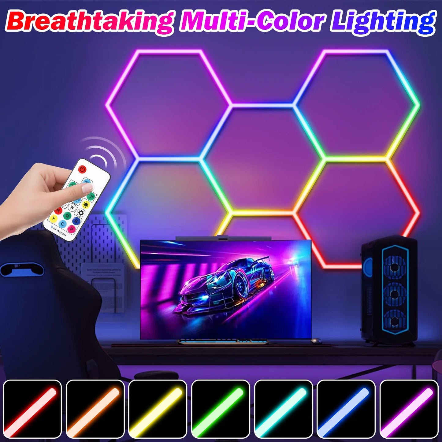 5HEX RGB KIT Latest Hexagon Lighting Kits with Vibrant RGB Color Changing LEDs Connect Plug-in Hundreds Lighting Effects