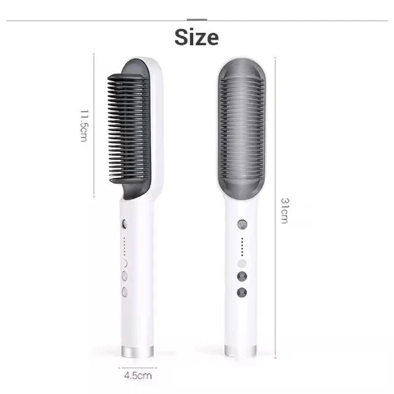 2in1 Hair Styler Straightening  Hot Comb Fast Heated Ceramic Negative Ion Curler Straightener Brush Anti-Scalding Styling Tools