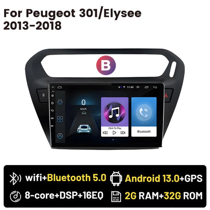 Wireless CarPlay Android Auto Car Bluetooth Radio For Peugeot 301 Citroen Elysee 2013-2018 2Din Android 14 DSP GPS FM Autoradio