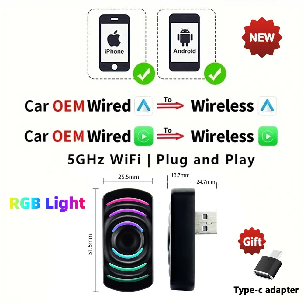 EKIY 2in1 Wireless CarPlay Dongle Wireless Android Auto Adapter AI Smart Box Car Intelligent Systems For Car With Wired CarPlay