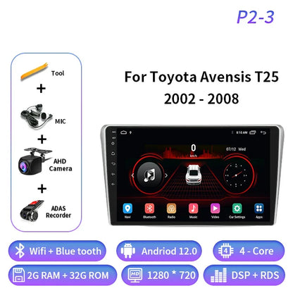 Android Auto For Toyota Avensis T25 2002 - 2008 Car Radio Multimedia Video Player Navigation GPS 4G Carplay Wifi Head Unit 2din