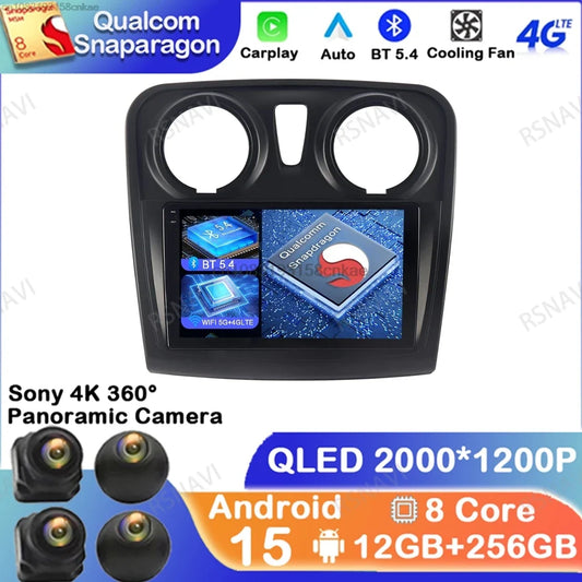 Android 15 For Renault Logan 2 Sandero 2 2012 - 2019 Stereo Qualcomm 5G WIFI DVD DSP QLED Head Unit Viedo Player Autoradio GPS