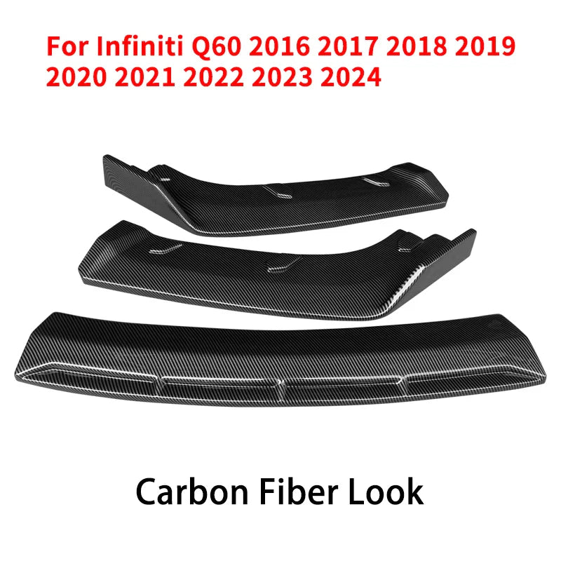 For Infiniti Q60 2016-2024 Car Front Bumper Lip Body Kit Chin Spoiler Diffuser Protector Deflector Guard Carbon Fiber Look ABS