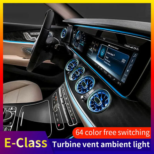 Universal RGB 64 Color LED Air Vents For Mercedes Benz W213 E-Class Ambient Light Turbine Decorative Lamp Via Car Screen Control